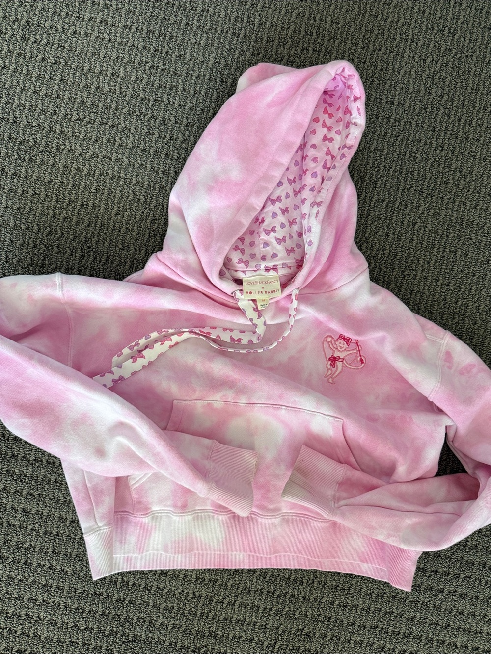Roller Rabbit Pink Tie-Dye Hoodie with Heart-Print Hood